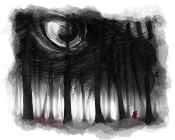 Caperucita roja sola en el bosque